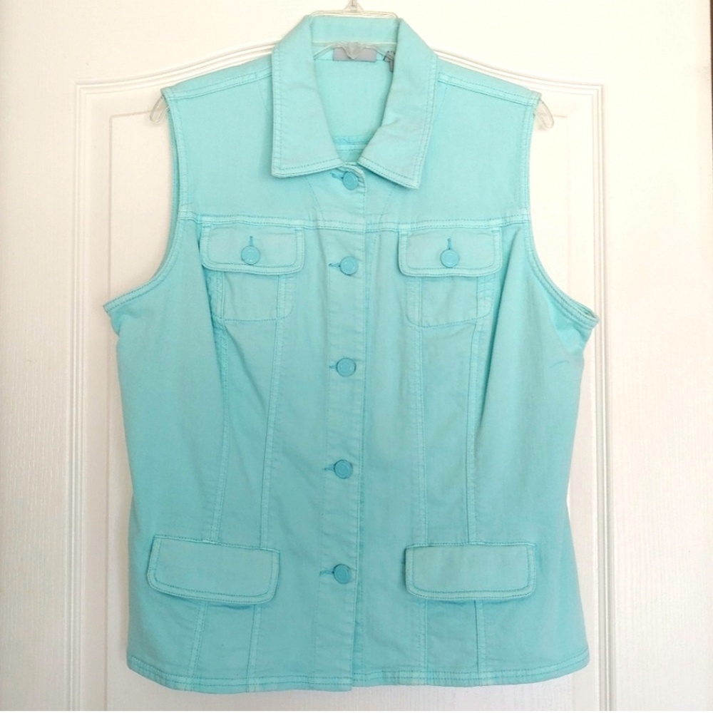 Chico's Platinum Turquoise Denim Vest sz 2